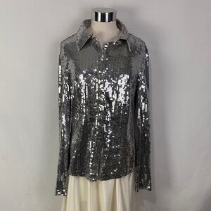 Moda Silver Sequins Button Blouse